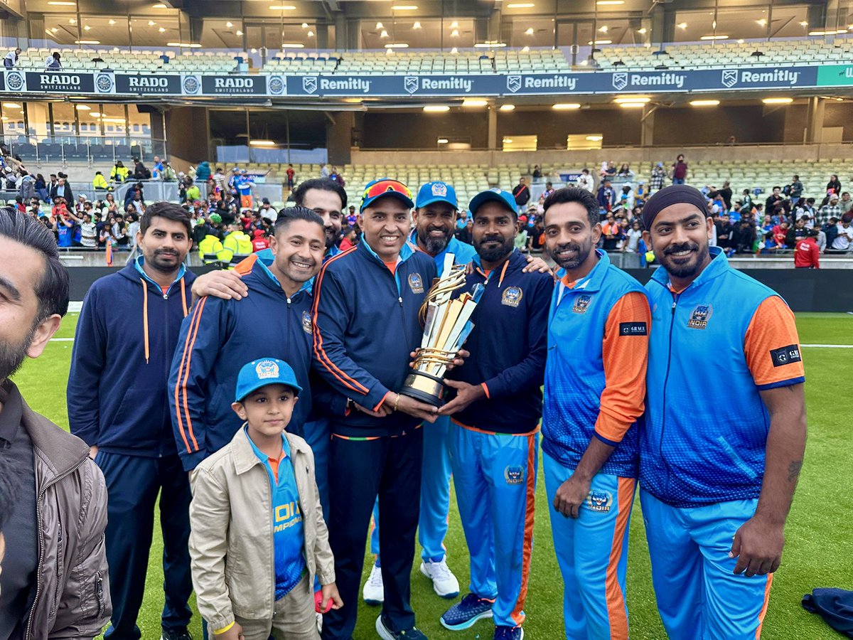 YUVSTRONG12's tweet photo. Feels good to be holding the winning trophy at this age too 🏆 

Absolutely thrilled with the boys’ (or should I say men’s 🤪) performance throughout the tournament! 

It’s always great to be back on the park with legends from around the world. 

A massive thank you to the crowds for coming out in large numbers to support us. 

And not to forget our coaches and support staff, who did an incredible job oiling our rusted machinery and helping us perform out there! 🫡🙌🏻 

@WclLeague

#WCL #WorldChampionshipOfLegends