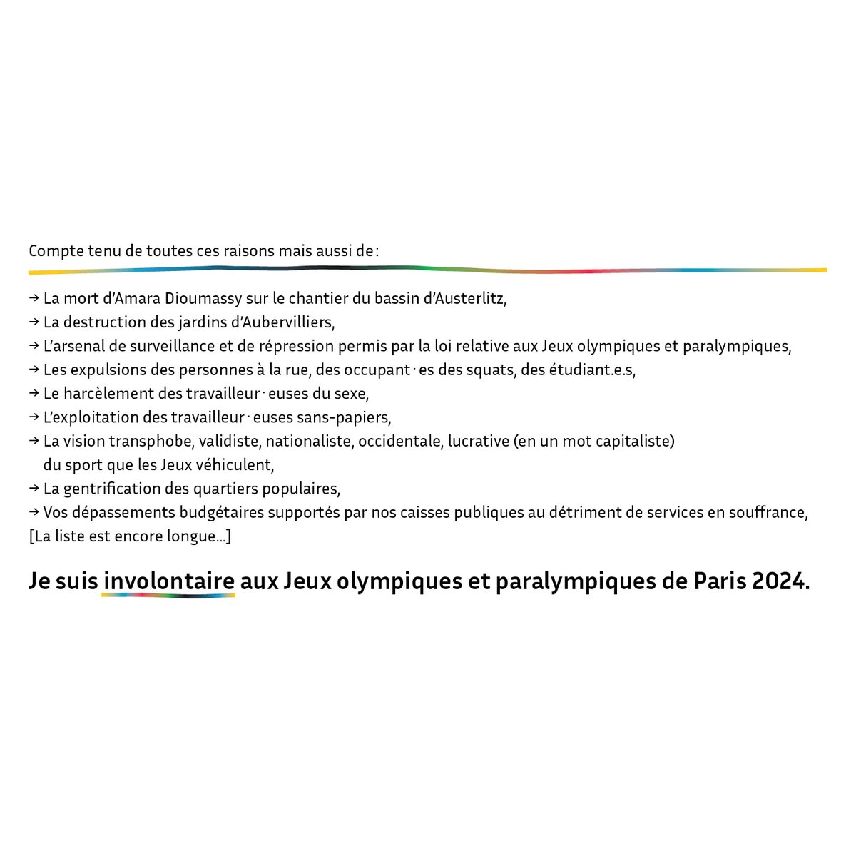2024Saccage's tweet photo. En ce jour du passage de la flamme olympique à Paris, nous relayons cette lettre d'une involontaire de Paris 2024 qui explique pourquoi elle démissionne de son poste. N'hésitez pas à la relayer et à vous en inspirer pour de futurs démissions ! https://t.co/d6F2nwSqL1
