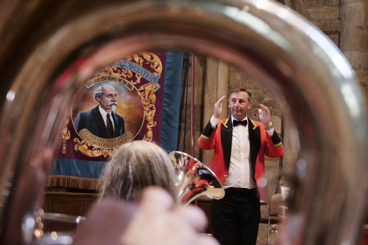 Wonderful image of <a href="/DurhamMiners/">Durham Miners' Association</a> banner and Stuart from <a href="/minersbrass/">DMA Brass Band</a> taken by <a href="/markpinderphoto/">Mark Pinder</a> at the  <a href="/durhamcathedral/">Durham Cathedral</a> Miners' service yesterday