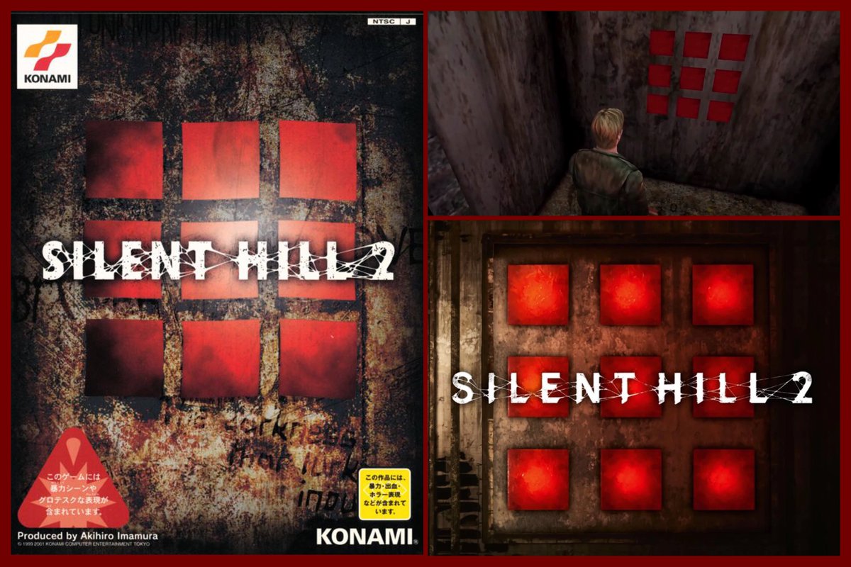 LostinSilentH's tweet photo. Nine red squares 🟥 Silent Hill 2 cover // In-game // SH2R Steelbook https://t.co/Coe8rnbB6q