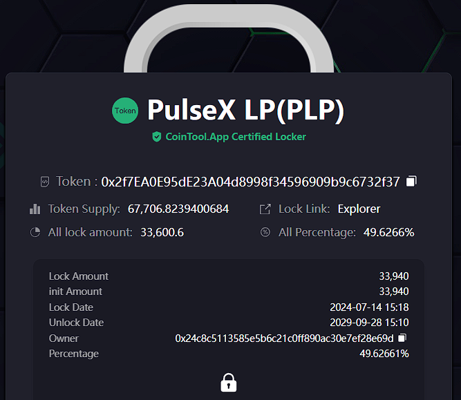 IAmRaelian's tweet photo. $RAEL / $PLS PulseX Liquidity LOCKED!
Unlock date: September 2029 https://t.co/Mw486vs4Fo
