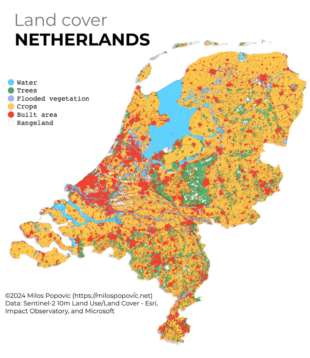 Nederland bestaat vooral uit agrarisch gebied. Weer een prachtige kaart van volgtip(!) <a href="/milos_agathon/">Milos Popovic</a>.