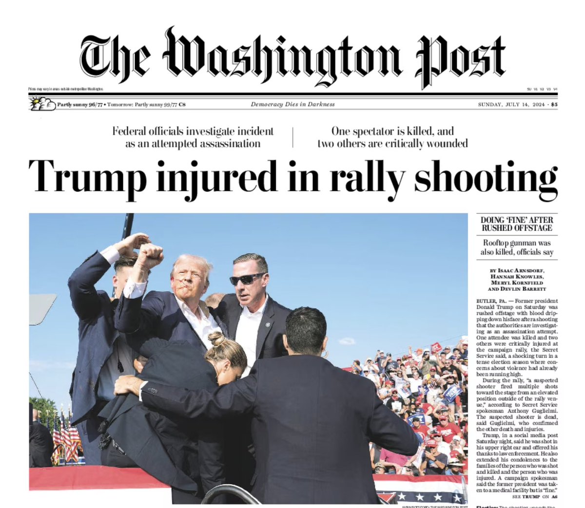 dennislennox's tweet photo. Many of today's front pages were designed before the attempted Trump assassination. The ghost newspapers were already printed. Kudos to those who recorded this.
Today is one of those days you should #buyapaper. Printing a website isn't the same.
#newspapersstillmatter #thepapers https://t.co/PASF0MS0kQ