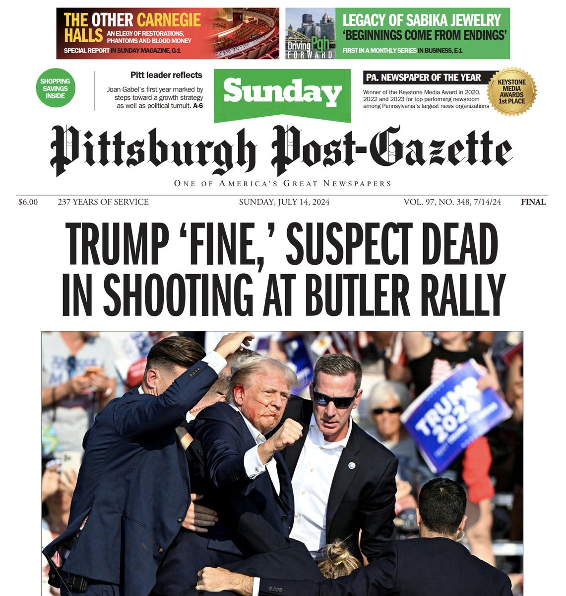dennislennox's tweet photo. Many of today's front pages were designed before the attempted Trump assassination. The ghost newspapers were already printed. Kudos to those who recorded this.
Today is one of those days you should #buyapaper. Printing a website isn't the same.
#newspapersstillmatter #thepapers https://t.co/PASF0MS0kQ