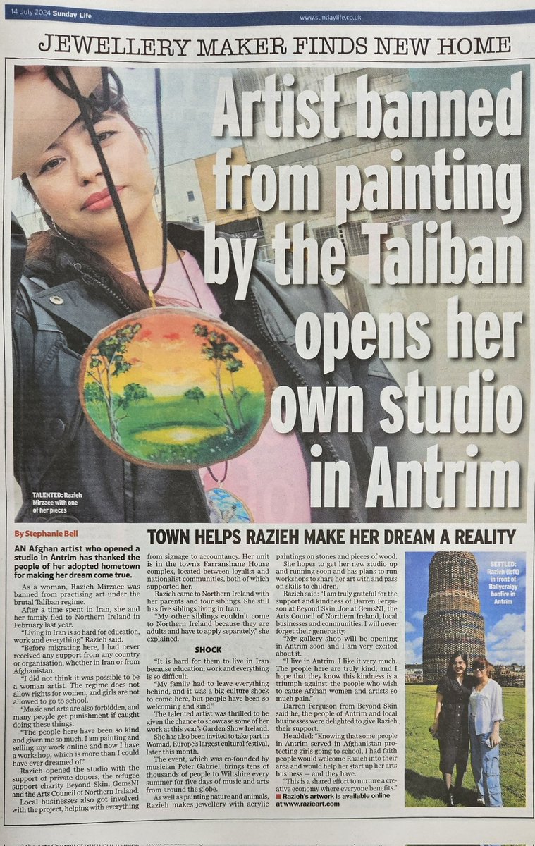 Today's Sunday Life.
<a href="/GEMSNIreland/">GEMS Northern Ireland</a> <a href="/ArtsCouncilNI/">Arts Council of Northern Ireland</a> 
<a href="/ANBorough/">Antrim & Newtownabbey Borough Council</a> <a href="/NI_CRC/">NI_CRC</a> <a href="/TNLComFund/">The National Lottery Community Fund</a> <a href="/CommunitiesNI/">Communities NI</a> <a href="/BeattieDoug/">Doug Beattie</a> <a href="/PaulaJaneB/">Paula Bradshaw MLA</a> <a href="/KateNicholl/">Kate Nicholl</a> <a href="/alghochak/">Alghochak</a> <a href="/Neilkelly13/">Neil kelly</a> <a href="/APPGAfghanWomen/">APPG_AfghanWomenandGirls</a> <a href="/wendychambLD/">Wendy Chamberlain</a>