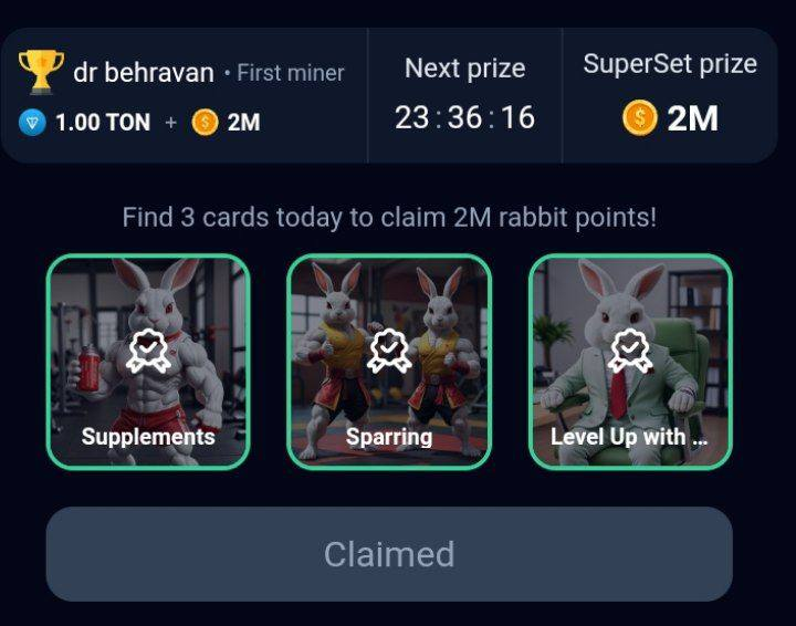 Attention! 

Today #SuperSet for Rocky Rabbit cards!

Go claim your reward: t.me/rocky_rabbit_b…

#rockyrabbit #Ton #Telegram