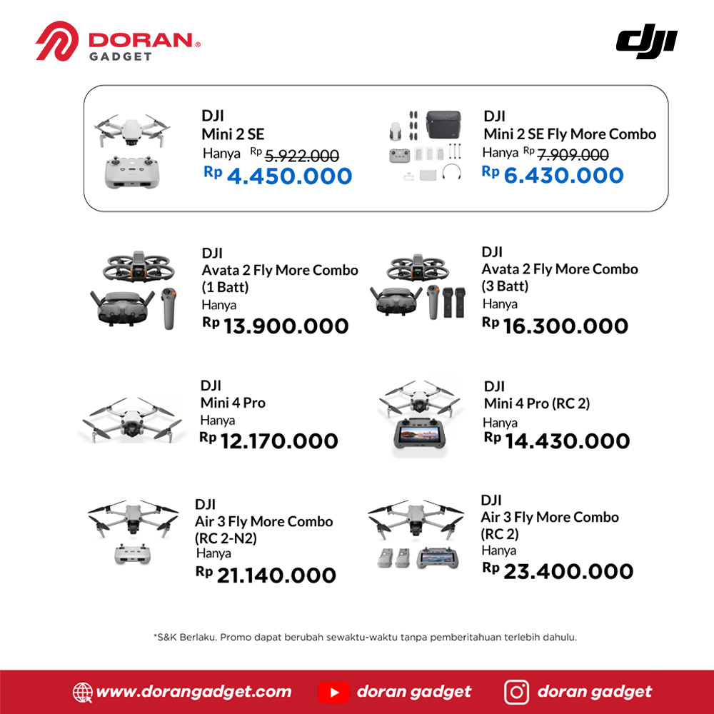 dorangadgetid's tweet photo. New month, new gear!π
Sambut bulan baru dengan karya terbaikmu bersama DJI. Nikmati beragam penawaran spesial untuk berbagai series Drone DJI di bulan Juli ini, slide untuk informasi lengkap seputar promo Drone DJI!ππ»π
#DoranGadget #DJI #Drone #PromoDrone #PromoDJI https://t.co/gF9dgaz2d8
