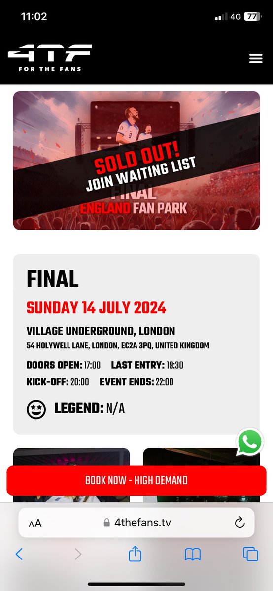 MeatyAskey's tweet photo. 3 tickets for sale for Shoreditch 4thefans fan park. £40 each (FV - £57). DM for details. https://t.co/IVrt43Pcup