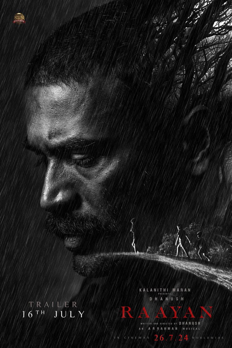 sunpictures's tweet photo. Here we go, the much-awaited #RaayanTrailer from July 16th!  🔥

#Raayan in cinemas from July 26 💥

@dhanushkraja @arrahman @iam_SJSuryah @selvaraghavan @kalidas700 @sundeepkishan @prakashraaj @officialdushara @Aparnabala2 @varusarath5 #Saravanan  @omdop @editor_prasanna @PeterHeinOffl @jacki_art @kavya_sriram @kabilanchelliah @theSreyas #RaayanFromJuly26