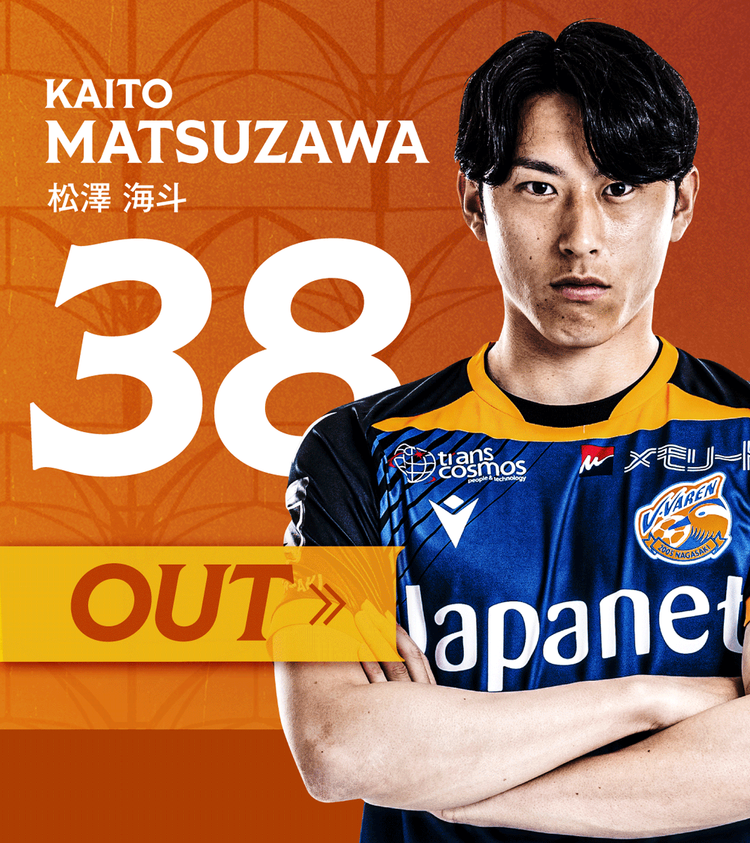 🔷🔶 ⌚️57'｜選手交代 👉甲府 1-1 長崎 🔛 33 #笠柳翼 🔙 38 #松澤海