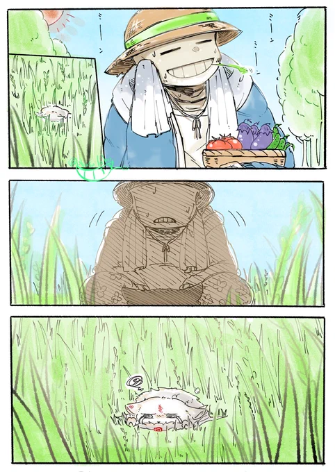 お腹ペコペコ&怪我で🦇姿になった吸血鬼キラちゃんを通りすがりの農家ファムさんが拾うファムキラ吸血鬼パロが熱くてな…地面に落ちた🦇キラちゃんを踏まれたら可哀想だと拾い上げるもカプッと指に噛みつかれるファムさん。でもファムさんの手は働き者の綺麗な手なので皮が厚いから(骨なのに皮?)1/2