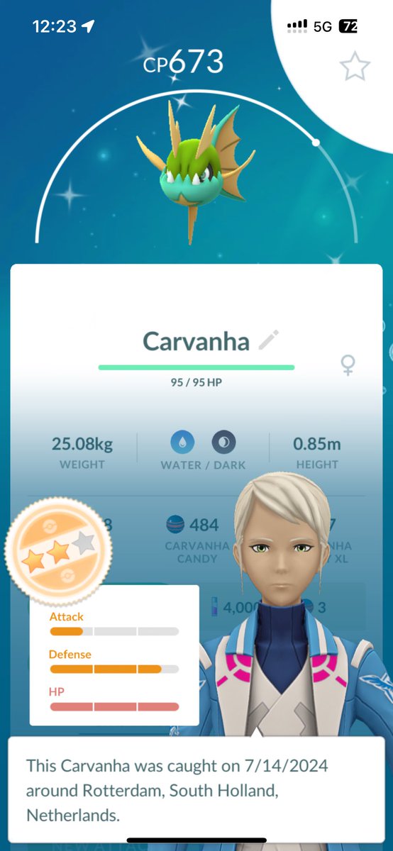 Finally, my first carvanha. I really wanted this one. It’s so pretty #pokemongo #PokemongoFest2024 #day2