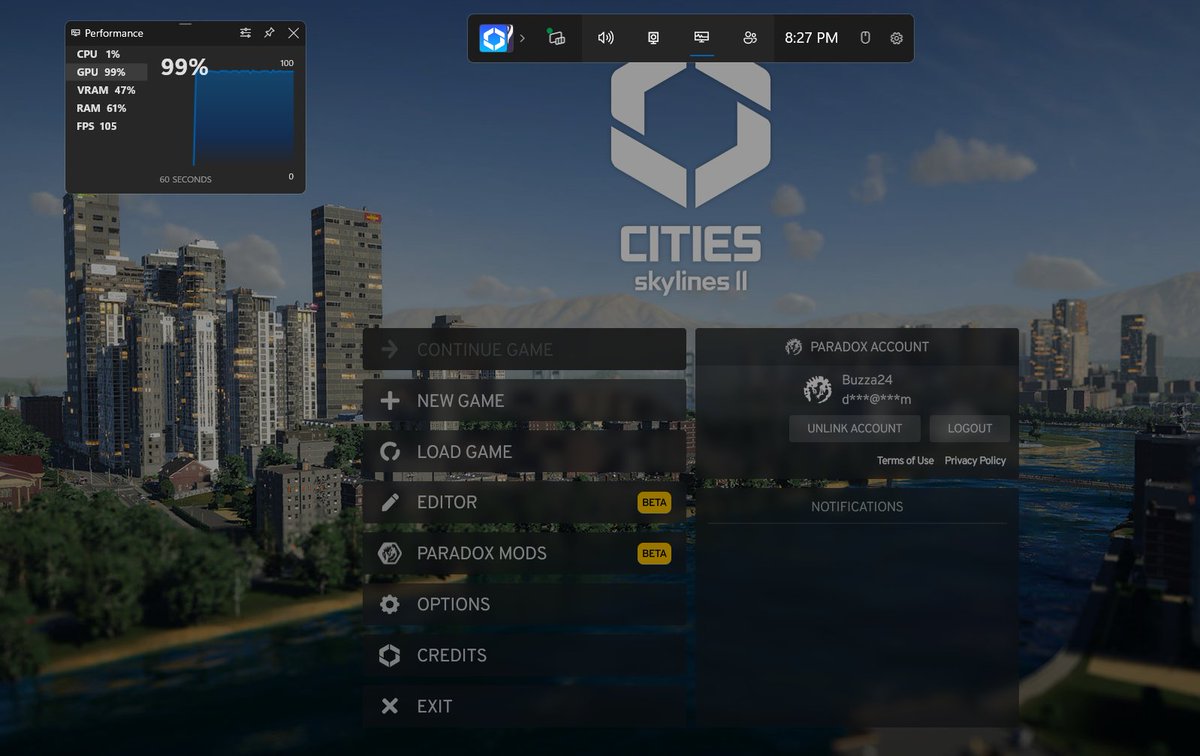 Only loaded into the main menu, and the GPU is already at 99%. Not even going to bother playing this game again. #CitiesSkylines #gamingpc