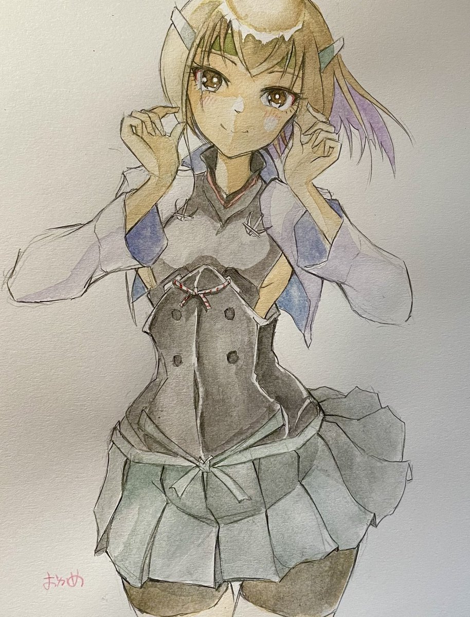 球磨(艦これ) 「なぜ水彩に戻ったかというと…1年前からコピックで1枚4〜5日のペースで描くように」|おかめのイラスト