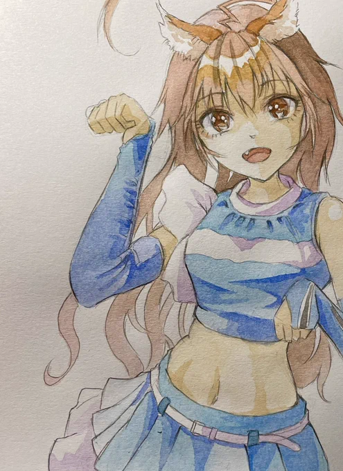 なぜ水彩に戻ったかというと…1年前からコピックで1枚4〜5日のペースで描くようにしていたんだけど、ラフを描く力が退化したような気がして。。。当面は形を正しくアウトプットする訓練として1日1枚のペースに戻そうかな…と。鉛筆x水彩ならギリやれそう…クロッキーが一番良いとは思うけどね。 