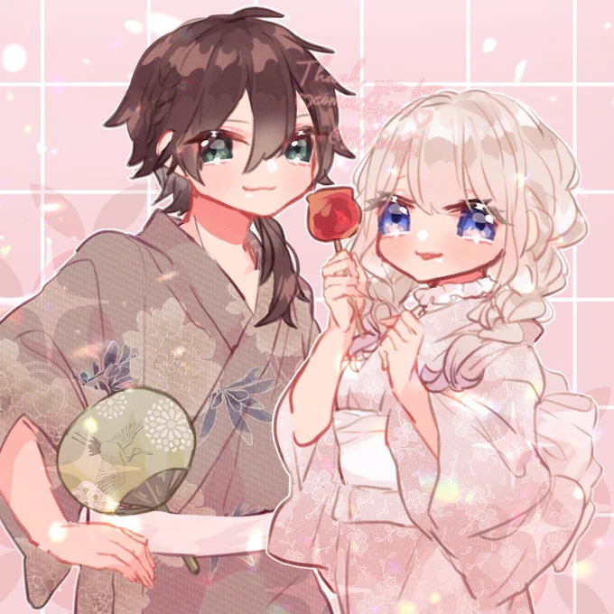 浴衣姿の #有償依頼 ご依頼ありがとうございました(プランA・アイコン・腰まで)#イラストオーダー 