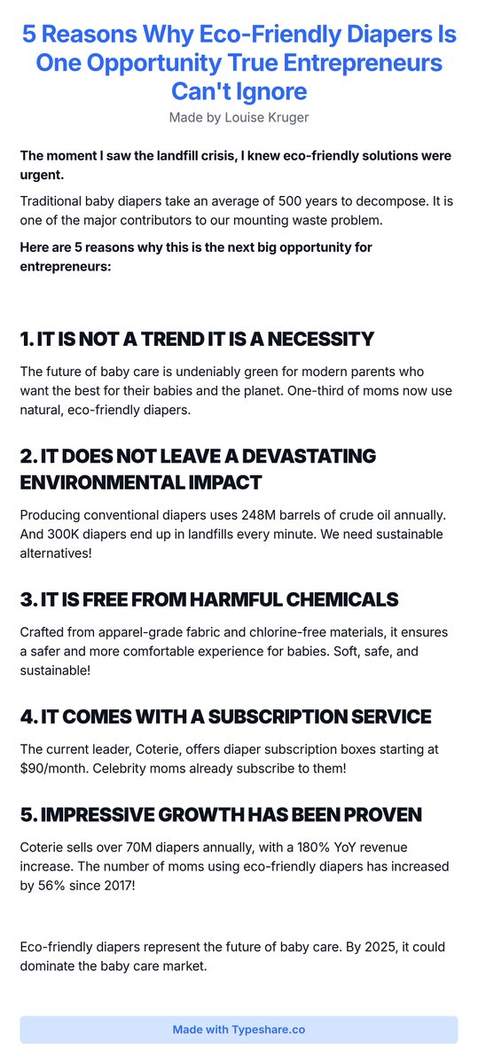 Louise00Writes's tweet photo. 5 Reasons Why Eco-Friendly Diapers Is One Opportunity True Entrepreneurs Can't Ignore https://t.co/AsLaThDk9K