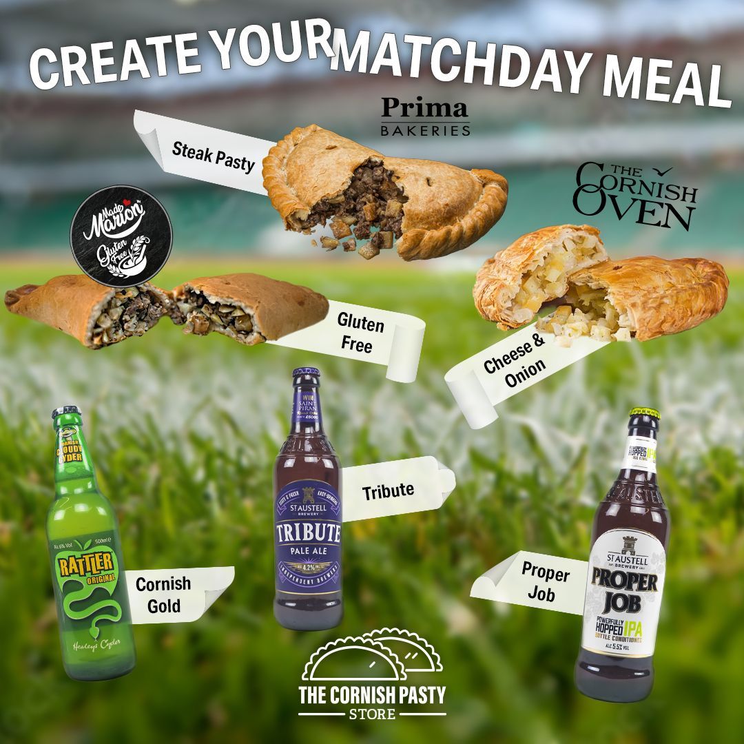 Create YOUR Matchday Meal 🍻 

The Euros Final is today 🥳 

Choose just ONE pasty and ONE drink to make your perfect matchday meal! 

Tell us yours down below👇🏻  

 #TheCornishpastyStore #MadeMarion #PrimaBakeries #CornishOven #Healeys #StAustellBrewery #MatchDay #Pasty