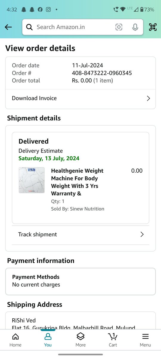 rishirv96's tweet photo. @amazonIN have not received this parcel , can you please check to them if this is delivered to whom https://t.co/M8XyDStGZN