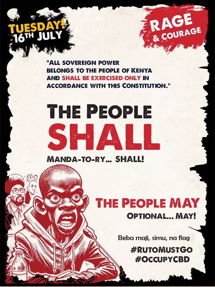 Tuesday the 16th, is the GRAND MOTHER of all PROTESTS. TALK LESS AND REPOST WIDELY.

#RutoMustGo.