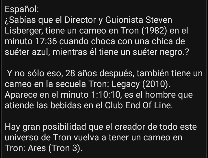 The creator of this Tron universe has a cameo in both films.  Director: Steven Lisberger.  Info: English / Spanish.
#Tron1982 #TronLegacy2010 #StevenLisberger #Director