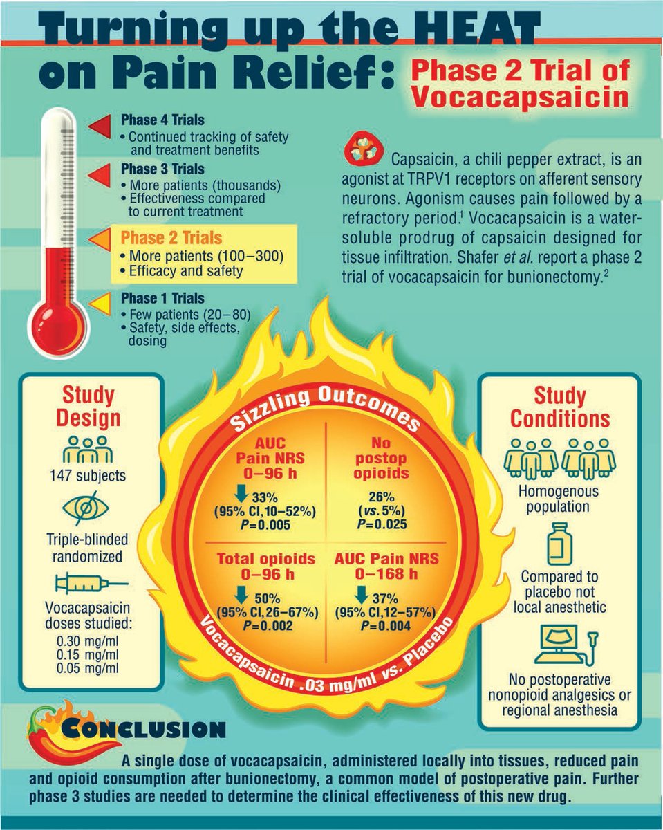#Infographic in #Anesthesiology - Turning up the Heat on Pain Relief: Phase 2 Trial of Vocacapsaicin 🎨 ow.ly/PpgJ50SAIfH