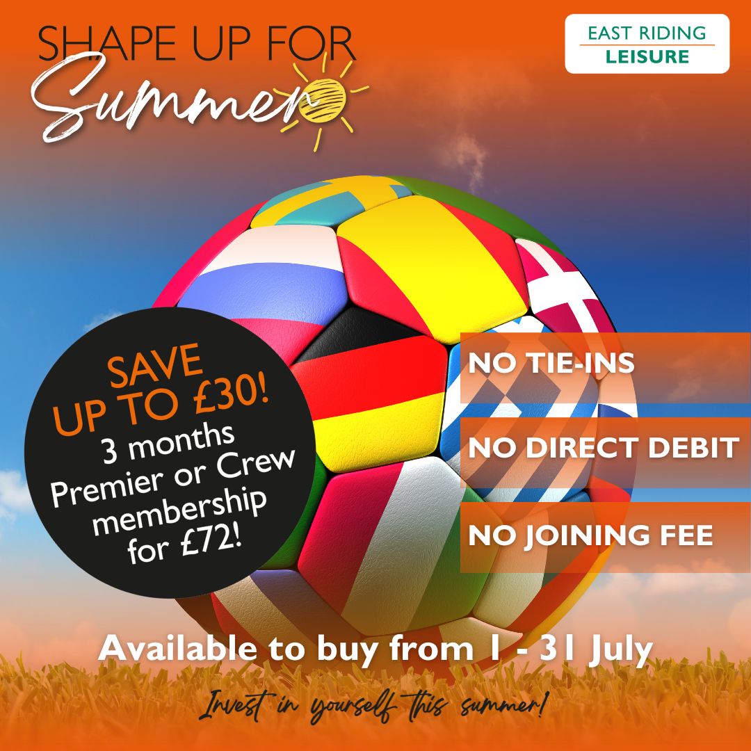 ERLeisure's tweet image. Make it your goal to have a leisure membership with no tie-ins, joining fees or direct debit sign ups. 
#ShapeUpForSummer gives you 3 months Premier or Crew membership for just £72 &amp;amp; a free week’s membership to share!
Available until 31 July
orlo.uk/Shape_Up_For_S…