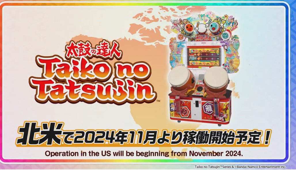 taikotimeblog's tweet photo. Taiko no Tatsujin Nijiiro ver. (arcade) to commence operation in North America (US) starting from November 2024. #taikonotatsujin #taiko765 https://t.co/sNUoyt23AC