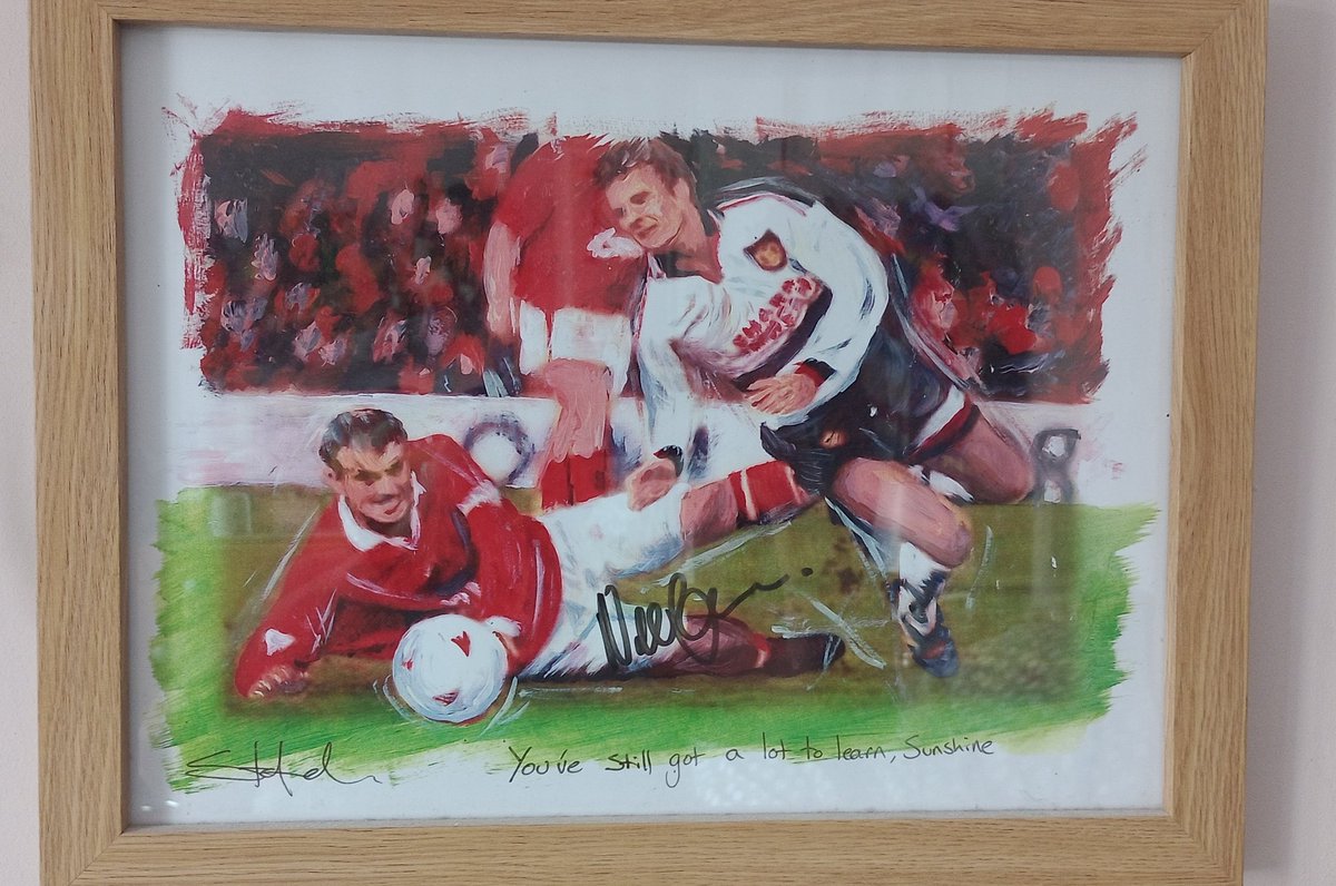 Fatbobtarn's tweet photo. Finally got around to framing and hanging the best midfield Barnsley ever had. Shame Beckham, Cole and the slightly balding Bobby Charlton are there too. love these prints and I'm grateful to have had them signed. @neil_redfearn8 @DavidDaiBradley @BarnsleyFC https://t.co/k0NzAqHa7R