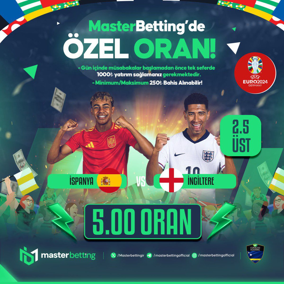 GorabetXGiris's tweet photo. EURO 2024 FİNAL Özel Oran 🔥

🇪🇸 İspanya 🆚 İngiltere 🏴󠁧󠁢󠁥󠁮󠁧󠁿

💰 Min Maks Bahis : 250₺ 

🎁Yeni Üyelere 1️⃣0️⃣0️⃣ TL Deneme Bonusu

#Gorabet Giriş İçin :  https://t.co/iyP9RPGSP3 https://t.co/eDDU8RhlTt