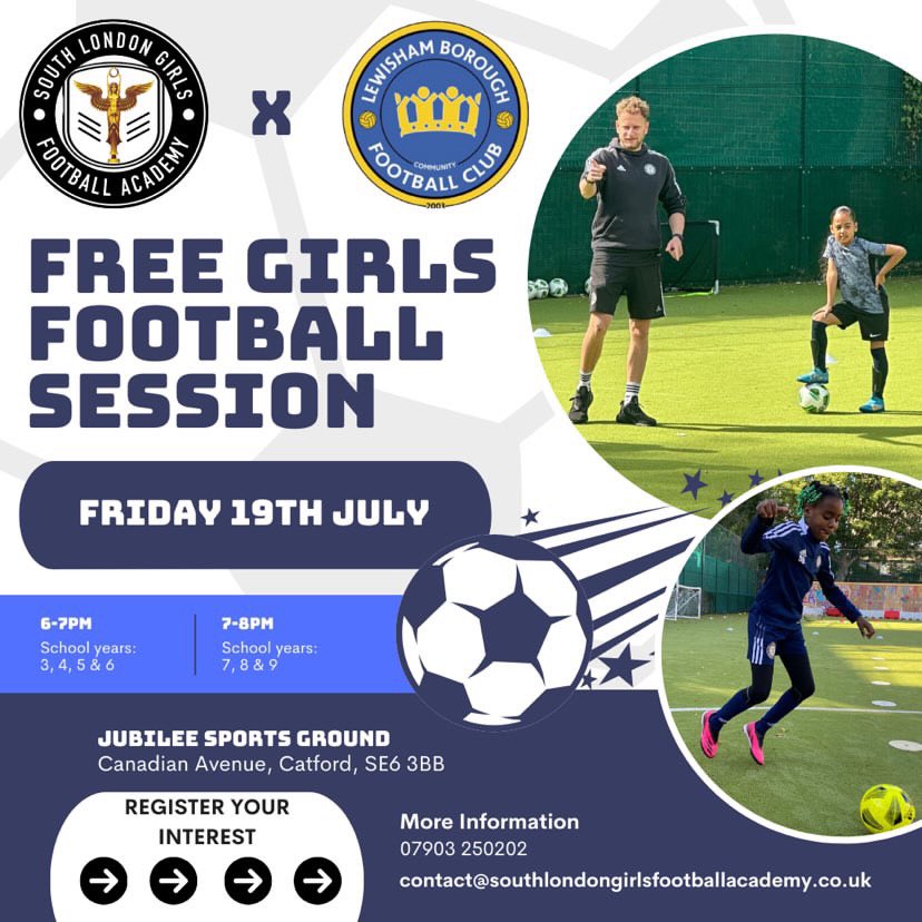 We’re delighted to announce our partnership in which we will be offering free football sessions to girls at a range of ages. Get in touch (contact details in advert)

These will become regular session from September, so make sure you get in touch to join early