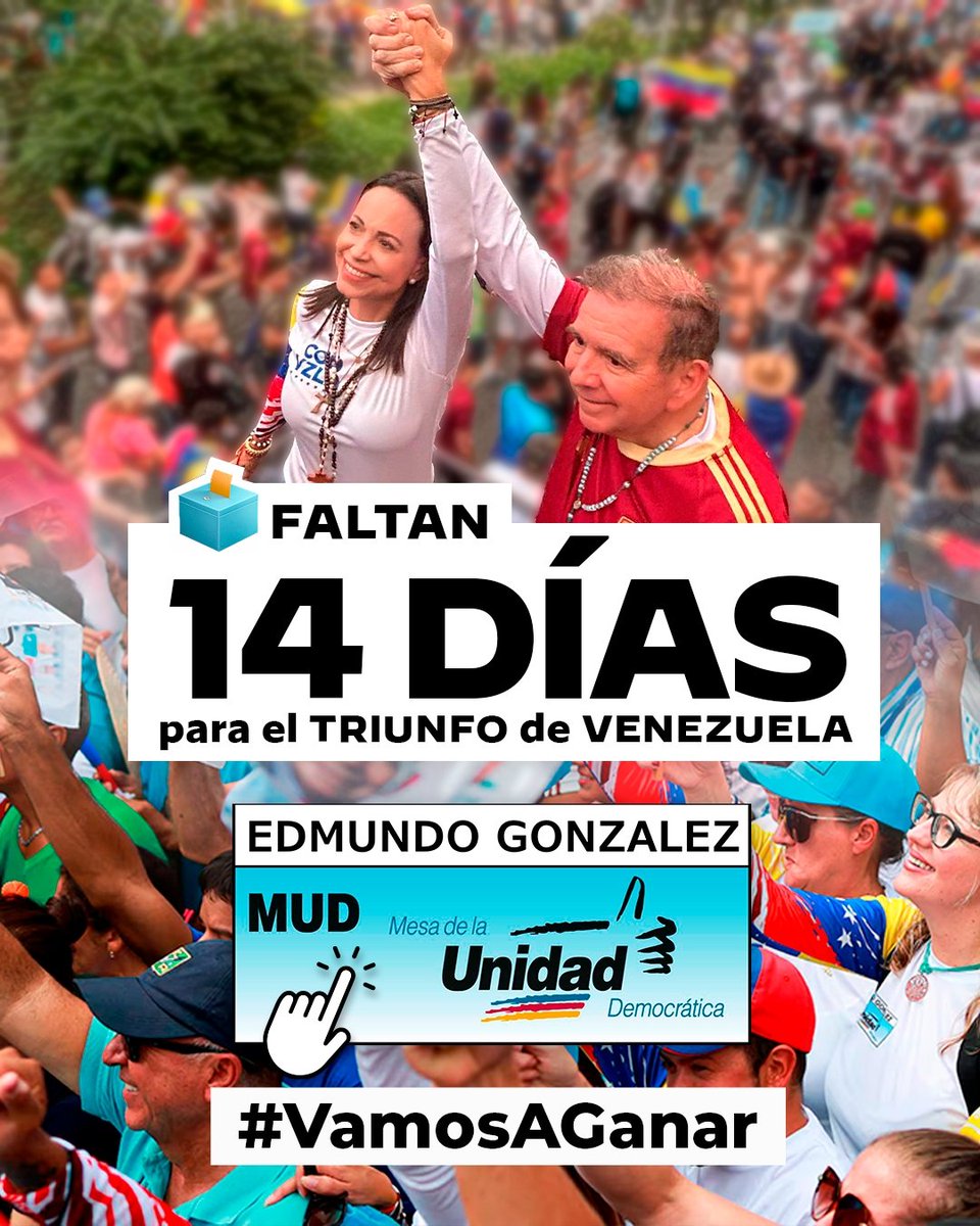 unidadvenezuela's tweet photo. ¡Solo dos semanas! Ya falta muy poco para que, con nuestro voto, @EdmundoGU se convierta en el presidente de todos los venezolanos. #VamosAGanar https://t.co/K6snPwzNoF