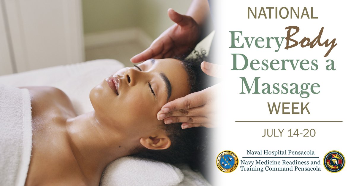 NAVHOSPPCOLA's tweet photo. It's Every Body Deserves a Massage Week! 💆‍♂️💆‍♀️ Naval Hospital Pensacola invites you to prioritize self-care. Massage therapy can reduce stress, relieve pain, and improve well-being. Treat yourself—you deserve it! #MassageWeek #SelfCare #NHPensacola #Wellness https://t.co/0zn67mpnsi