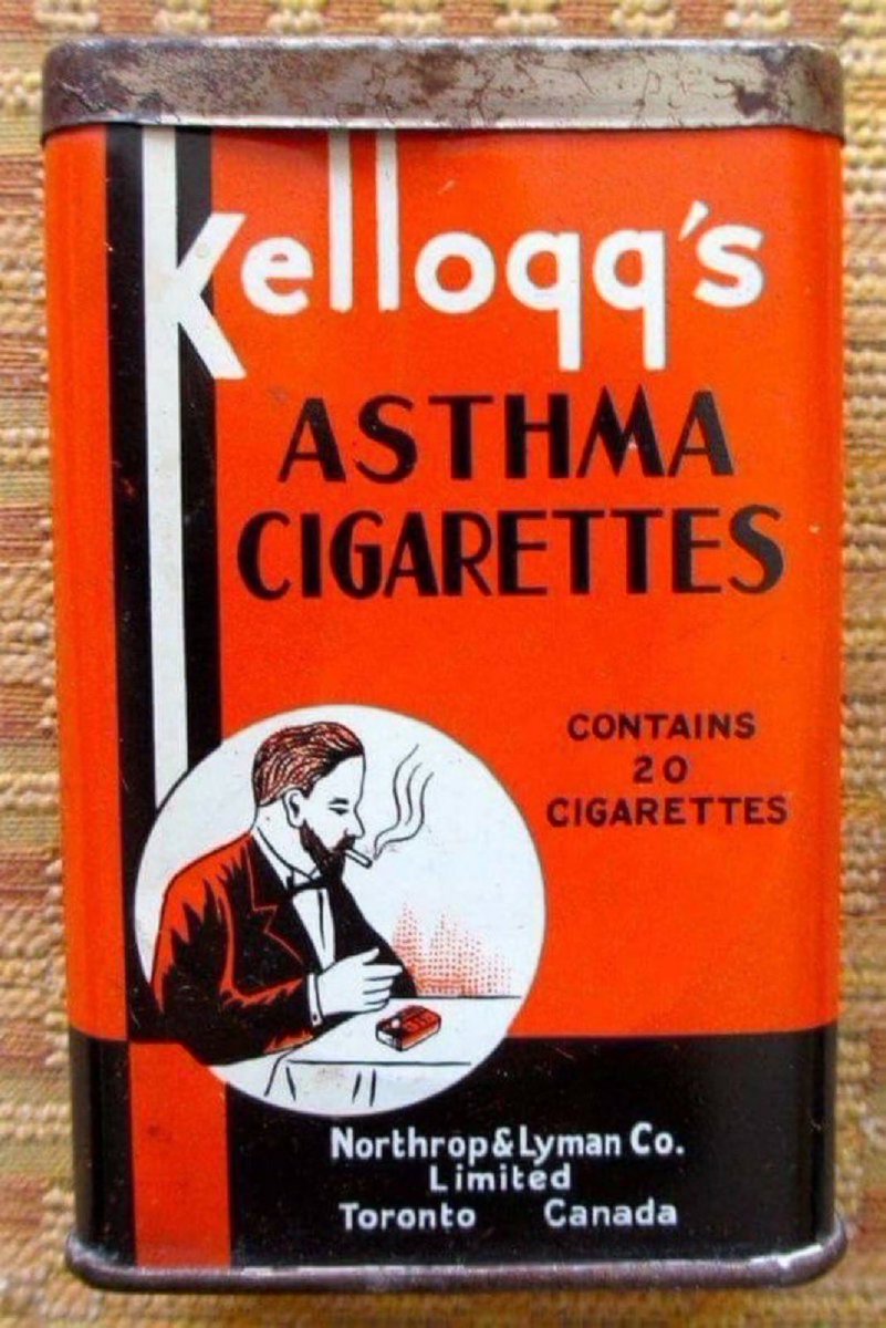 kellogg's asthma cigarettes Kellogg's Asthma Cigarettes were a product from the early 20th century that  utilized stramonium, a plant with anti-spasmodic properties, to treat asthma  symptoms. This was a time when effective medications were scarce