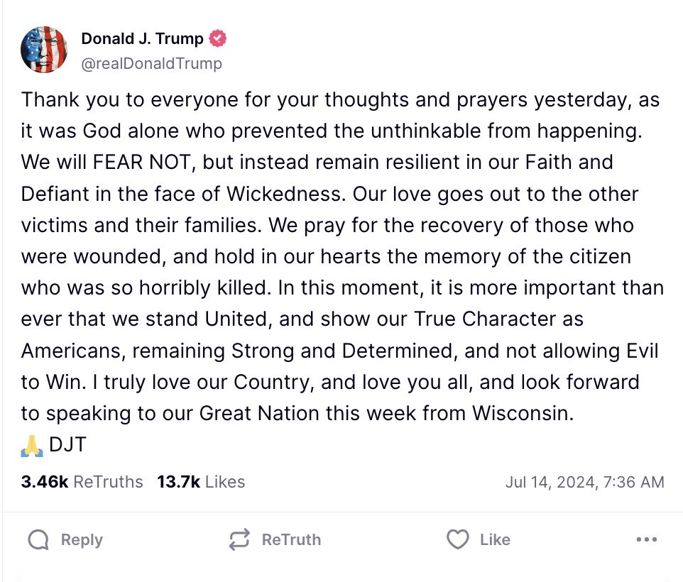 Trump’s statement this morning is perfect.