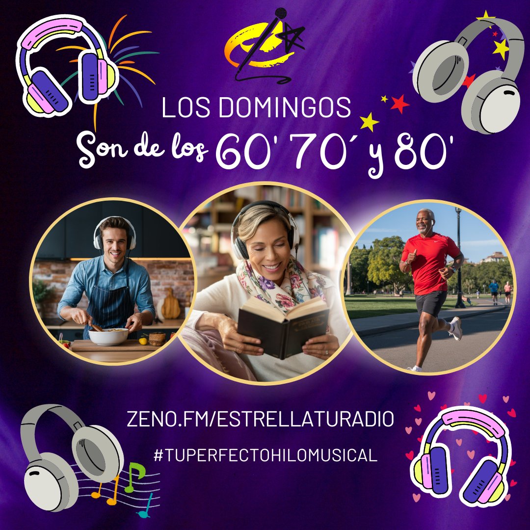 ESTRELLATURADIO's tweet photo. Si estás Descansando en tu Casa
Cocinando o Trotando al Aire Libre
Esta Increíble Música de los Domingos
Es para tí  #TuPerfectoHiloMusical
Los 6⃣0⃣...7⃣0⃣...y...8⃣0⃣ 
 #LoMejordeTodaLaWeb
Conéctate✨ https://t.co/1kVPYfrPPy ✨ https://t.co/4XoeatIPPi