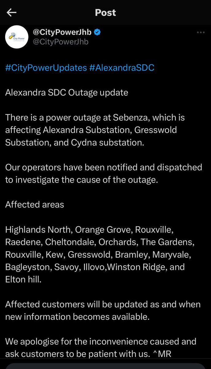 f2ae68136858480's tweet photo. @KerryHaggard @CityPowerJhb Sabenza has tripped so massive area out https://t.co/wMutbeDAwK