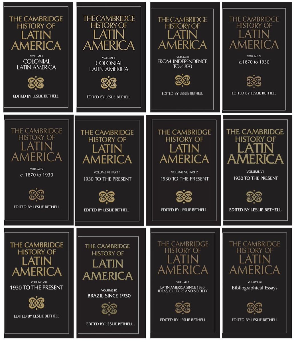 GerardoMunck's tweet photo. A monumental work on Latin America is 𝘛𝘩𝘦 𝘊𝘢𝘮𝘣𝘳𝘪𝘥𝘨𝘦 𝘏𝘪𝘴𝘵𝘰𝘳𝘺 𝘰𝘧 𝘓𝘢𝘵𝘪𝘯 𝘈𝘮𝘦𝘳𝘪𝘤𝘢, a 11-volume work published by @CambridgeUP and coordinated by Leslie Bethel. It is perhaps the most comprehensive work on politics and society in Latin America.👇 https://t.co/ecxZlIQfKj