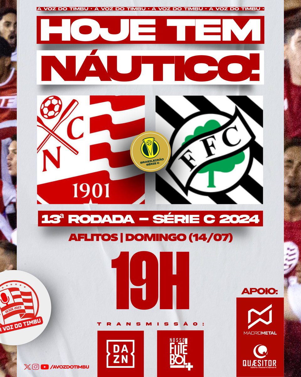 avozdotimbu's tweet photo. HOJE TEM NÁUTICO! #PraCimaDelesTimbu 🇦🇹
🆚 Náutico x Figueirense
🏆 Campeonato Brasileiro Série C 2024
🏁 13ª Rodada
📅 Domingo (14/07)
⏰ 19h
📍 Aflitos
📺 DAZN e Nosso Futebol
#AVozDoTimbu 📢🐭 https://t.co/VktqnJflDI