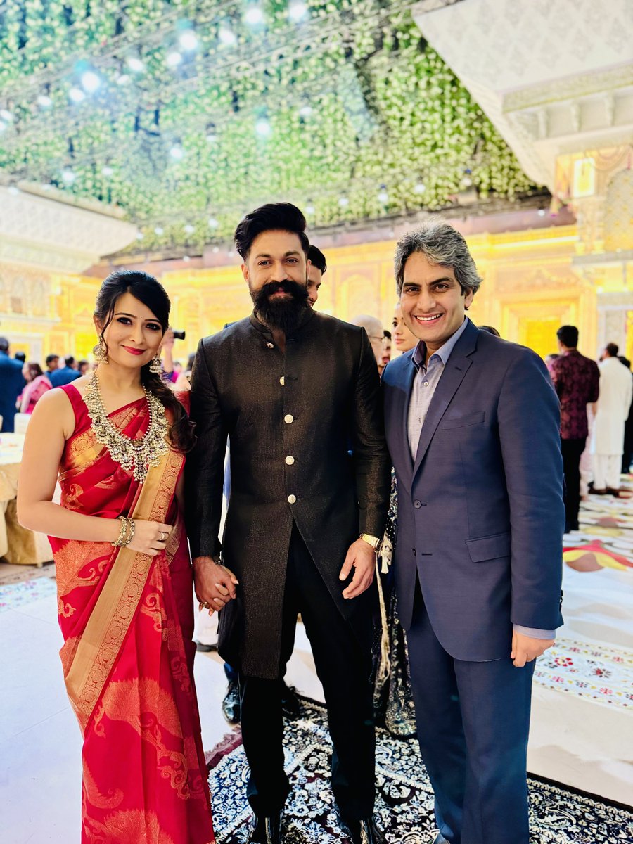 Just bumped into the charming couple <a href="/TheNameIsYash/">Yash</a> and Radhika Pandit at the #AmbaniWedding! The KGF star's beard game is on point, and Radhika's smile could light up a galaxy.