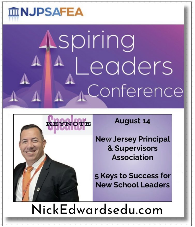 Nick_EdwardsEDU's tweet photo. Humbled and honored to be invited by the New Jersey Department of Education to be their Keynote Speaker ๐๏ธ for August.
I will be presenting my 5 Keys to Success for New School Leaders at the New Jersey Principal & Supervisors Association Aspiring Leaders Conference! https://t.co/hkPcMEAJ3w
