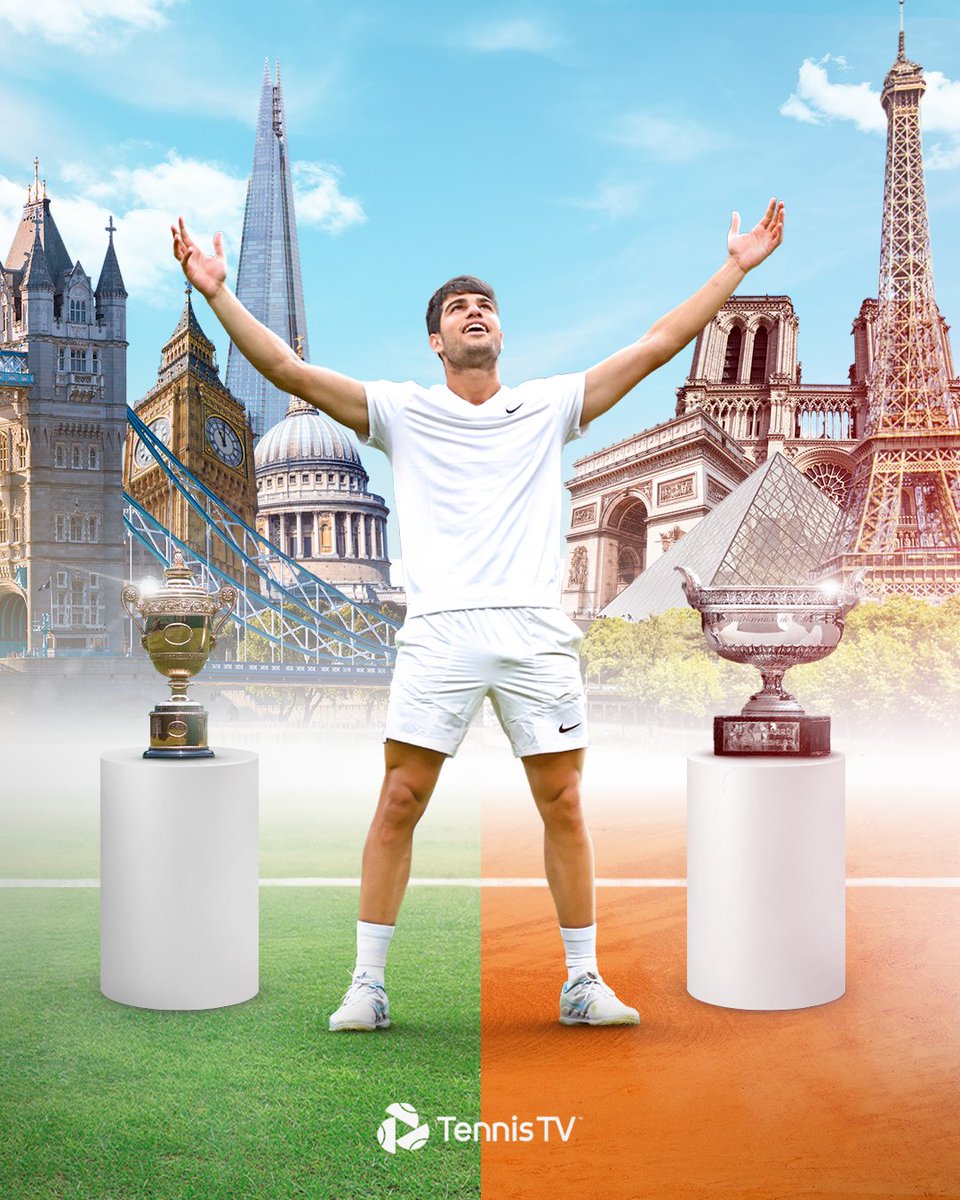 TennisTV's tweet photo. Rod Laver (1969)
Bjorn Borg (1978-80)
Rafael Nadal (2008, 2010)
Roger Federer (2009)
Novak Djokovic (2021)
Carlos Alcaraz (2024) 🆕

The sixth player to win the Channel Slam of Roland-Garros &amp; #Wimbledon in the same year in men’s singles! 🇫🇷🤝🇬🇧 https://t.co/lcZJ1z8Jjq