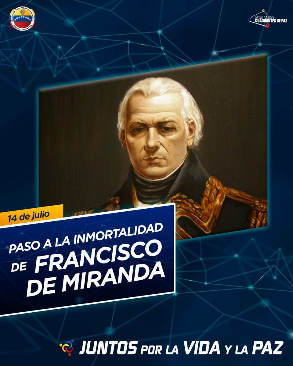 📆 || Conmemoramos 208 años de la siembra del Generalísimo Francisco de Miranda, Ilustre Procer Héroe Universal, primero en declarar a los cuatro vientos libertad e independencia de la América Meridional y de Venezuela.

#VenezuelaUnidaAvanza