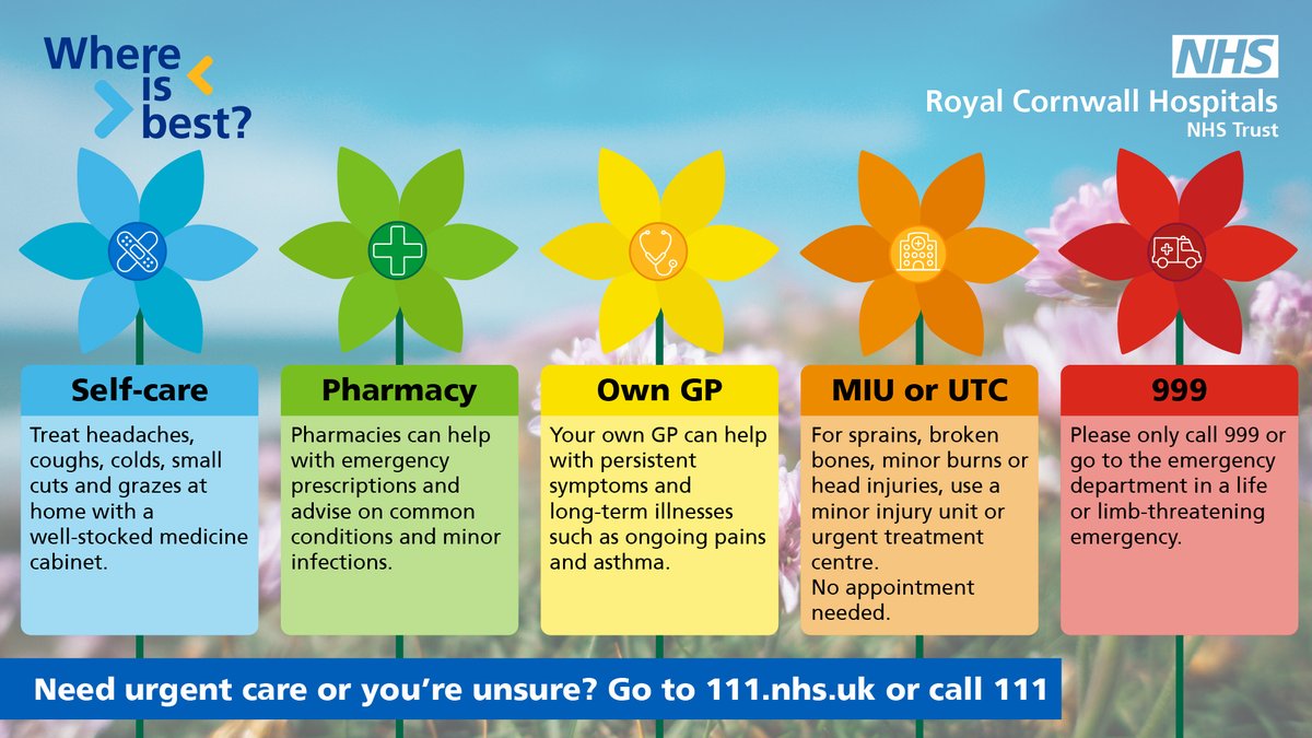 Royal Cornwall Hospitals NHS Trust (@rchtwecare) on Twitter photo If your illness or injury is not a life or limb-threatening emergency please help us by choosing the right NHS services in Cornwall. If you're unsure, use NHS 111 online first so you can be directed to the most appropriate place for your healthcare needs. <a href="/ciosicb/">NHS Cornwall and Isles of Scilly</a> <a href="/CornwallFT/">Cornwall Partnership NHS Foundation Trust</a> If your illness or injury is not a life or limb-threatening emergency please help us by choosing the right NHS services in Cornwall. If you're unsure, use NHS 111 online first so you can be directed to the most appropriate place for your healthcare needs. <a href="/ciosicb/">NHS Cornwall and Isles of Scilly</a> <a href="/CornwallFT/">Cornwall Partnership NHS Foundation Trust</a>