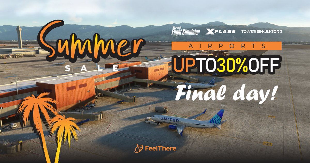 feelThere's tweet image. ☀ Summer Sale FINAL DAY!!! ⛱

TOWER! SIMULATOR 3, MSFS and X-PLANE AIRPORTS 👉 UP TO 30% OFF ‼

⏰ Go to our sale page 👉 feelthere.com/sale/ or through our Portal! by FeelThere feelthere.com/portal/

#feelthere #tower #towersimulator3 #atc #airtrafficcontroller