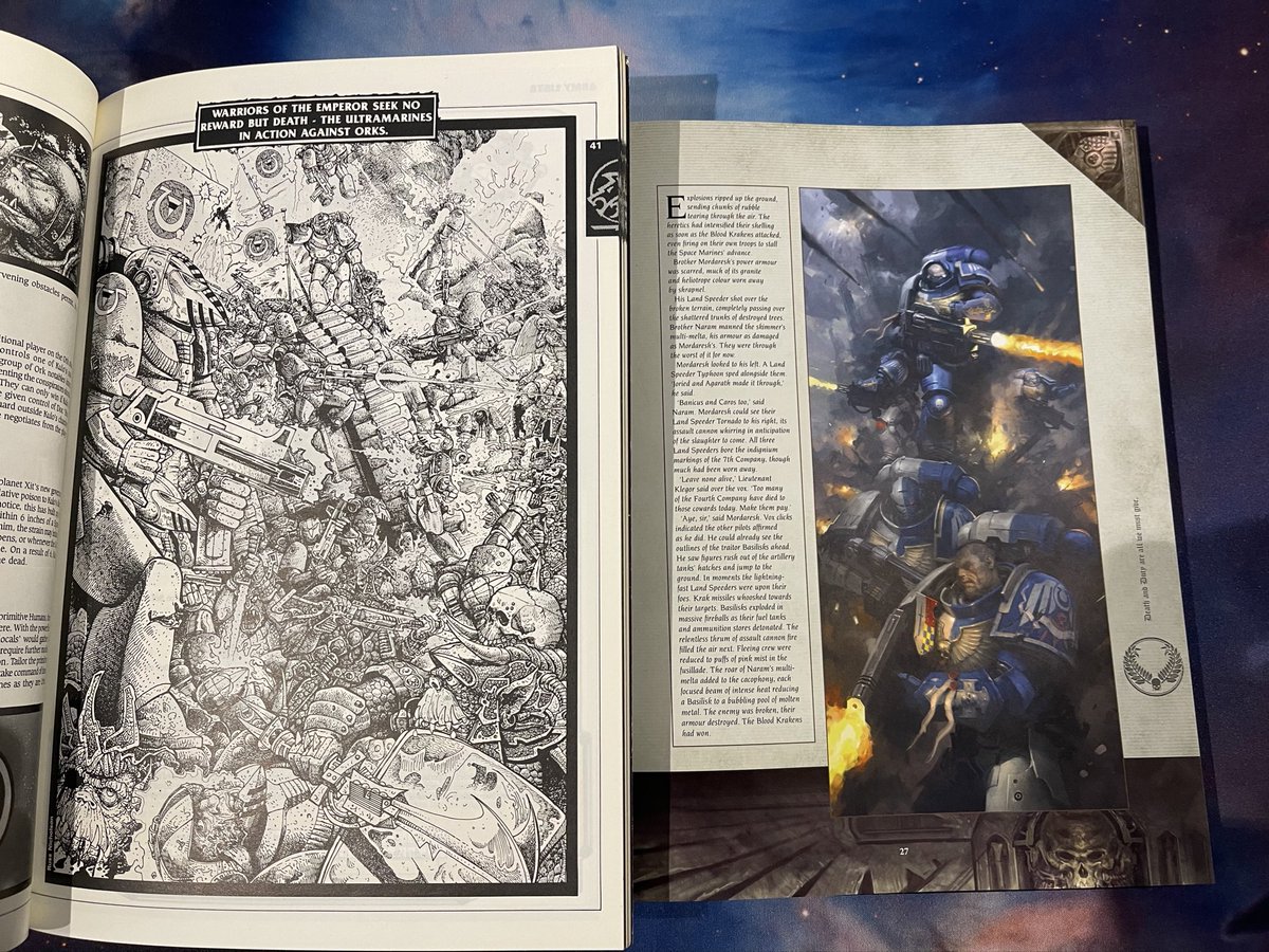 cr0nin's tweet photo. Girlfriend picked up #wh40k 2020 Codex for me from a charity shop this weekend because she is 100% a keeper. Compared it to 1988 #chapterapproved. The physical quality is noticeably better but the layout and content isn’t that much different. Might explain the lasting success. https://t.co/kfmnJuWkry