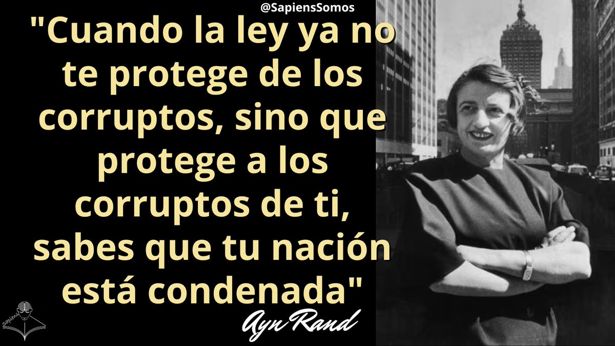 #FrasesDelDia 
#frases 
Alisa Zinóvievna Rosenbaum (1905-1982), conocida como Ayn Rand, fue una filósofa y escritora rusa, nacionalizada estadounidense. Autora de las novelas El manantial y La rebelión de Atlas, desarrolló un sistema filosófico conocido como Objetivismo.