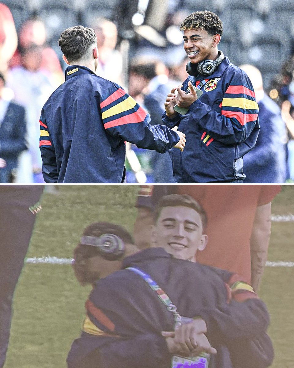 ESPNFC's tweet photo. Gavi and Lamine Yamal reunited ahead of the Euro final ❤️ https://t.co/ChnNPRNpqK