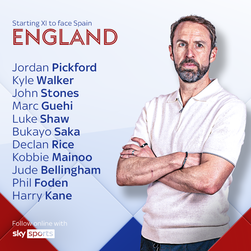 SkyFootball's tweet photo. 🚨 TEAM NEWS 🚨

Here's how Spain and England line up for the EURO 2024 final 📋