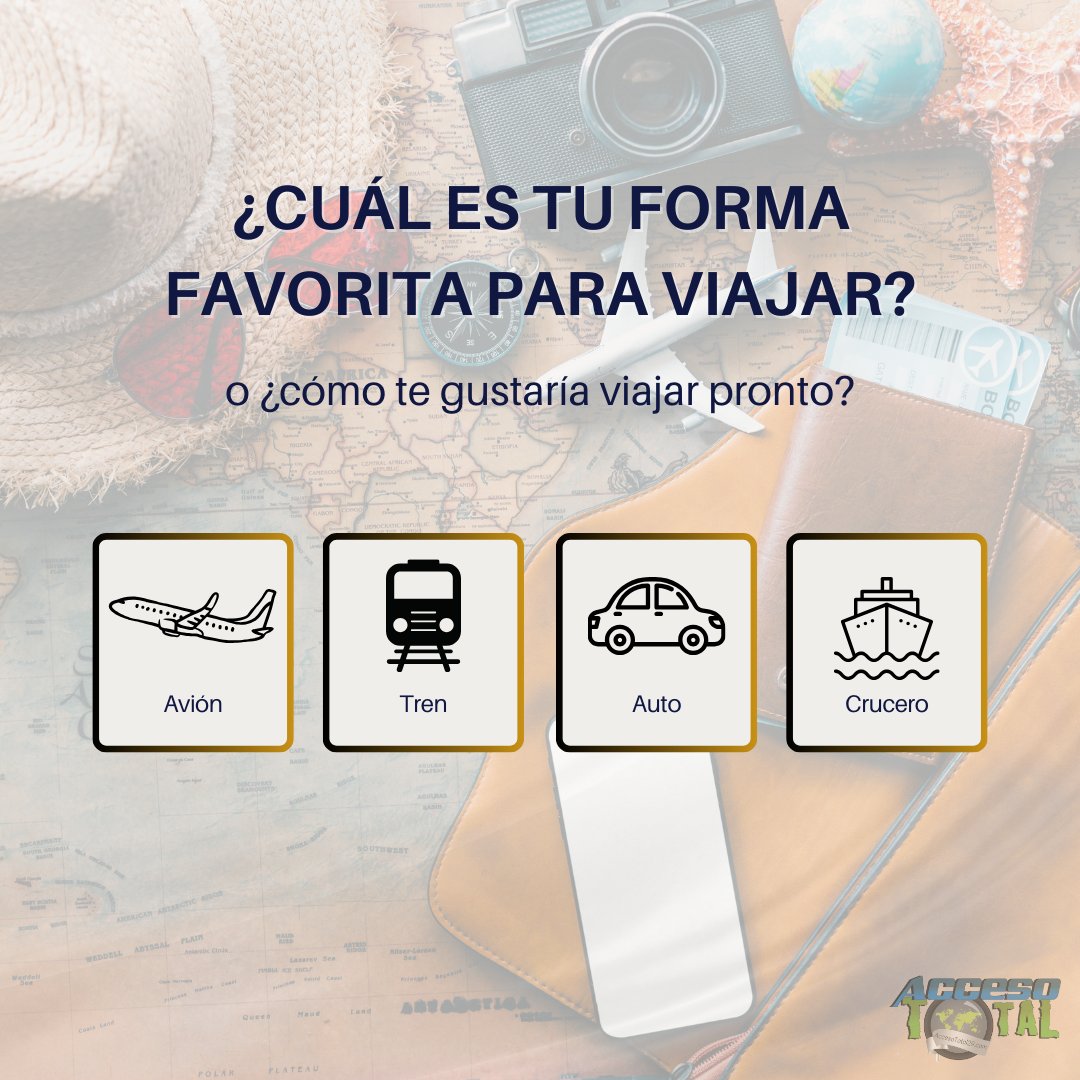 AccesoTotal29's tweet photo. ¡Feliz lunes! ☀️ ¿Cuál es tu forma favorita de viajar? 🚗✈️🚂🚢 Déjanos saber cómo prefieres explorar el mundo y cuál ha sido tu mejor experiencia. ¡Queremos escuchar tus historias de viaje! 😍

#viajeros #deviajes #viajando #viajes https://t.co/kJ5DYfMUhn